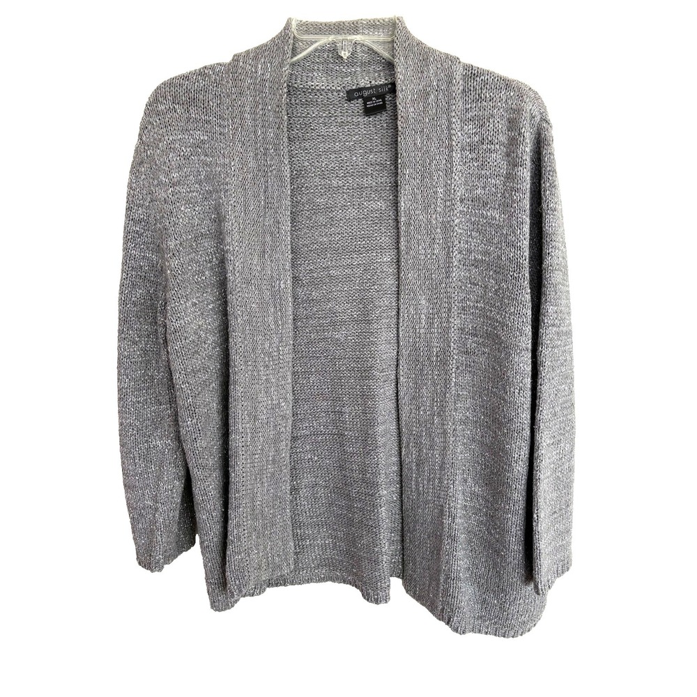 August Silk Womens XL Metallic Gray Open Cardigan Sweater Nylon Blend 3/4 Sleeve